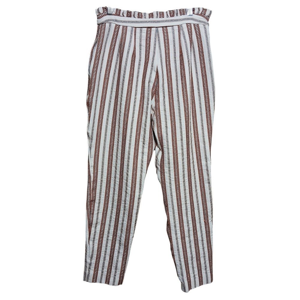 Express Striped High Rise Ankle Paper Bag Waist Pants Women's Size 6L/6L‎
